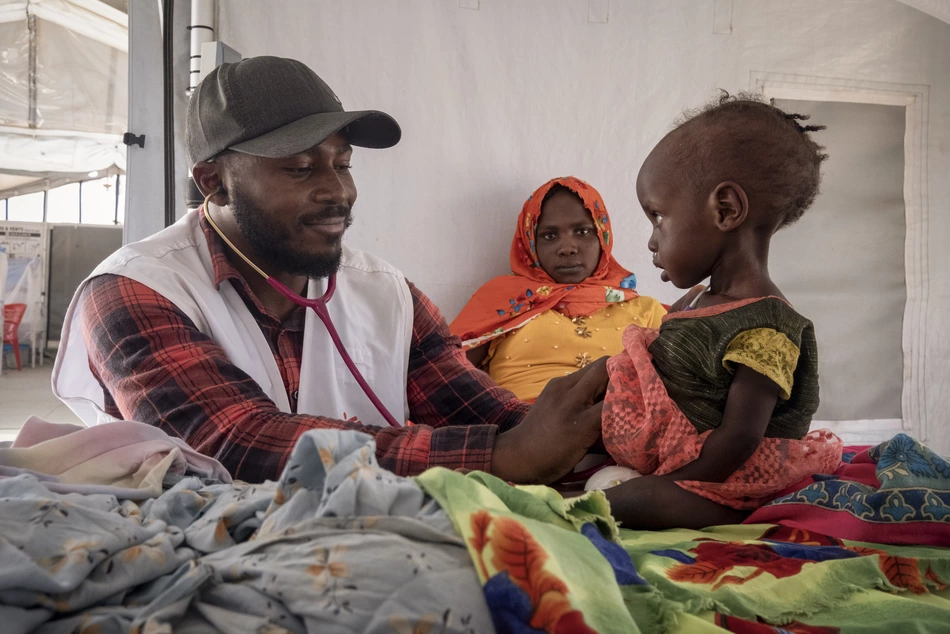 Malnourished Sudanese children, refugees from Darfur, are treated in the Metche camp in Chad - donations provide vital aid at the border.
