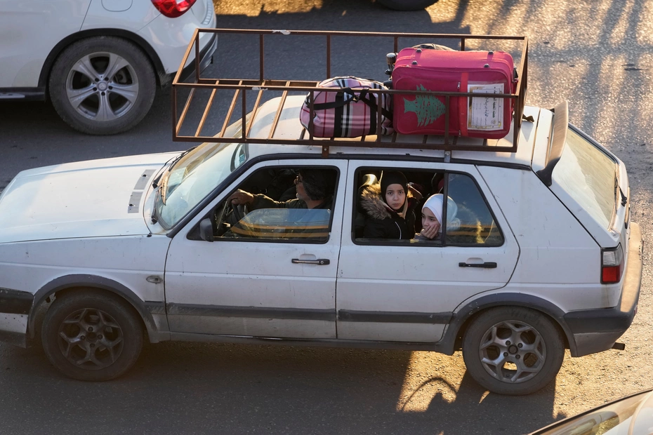 Displaced family fleeing Israeli strikes in southern Lebanon